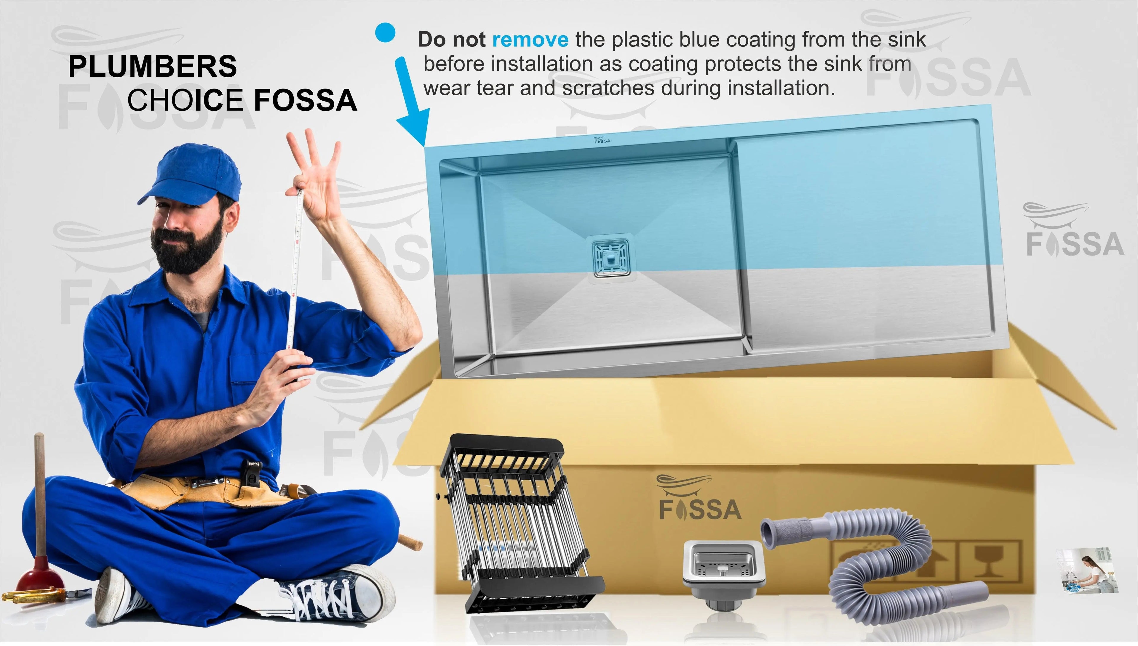 Fossa 40"x18"x10" Inch Single Bowl With Drain Board Premium Stainless Steel Handmade Kitchen Sink Matte Finish