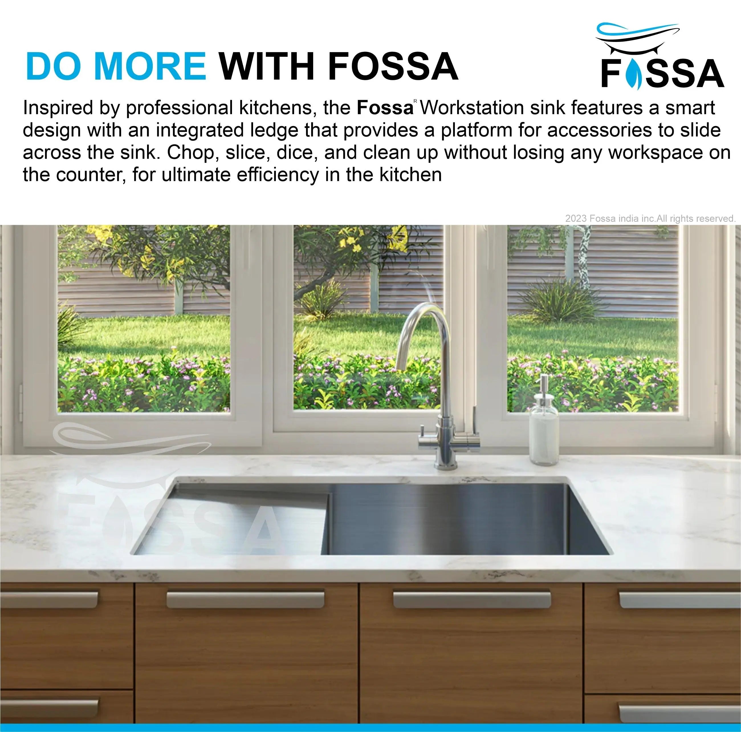 Fossa 40"x18"x10" Inch Single Bowl With Drain Board Premium Stainless Steel Handmade Kitchen Sink Matte Finish