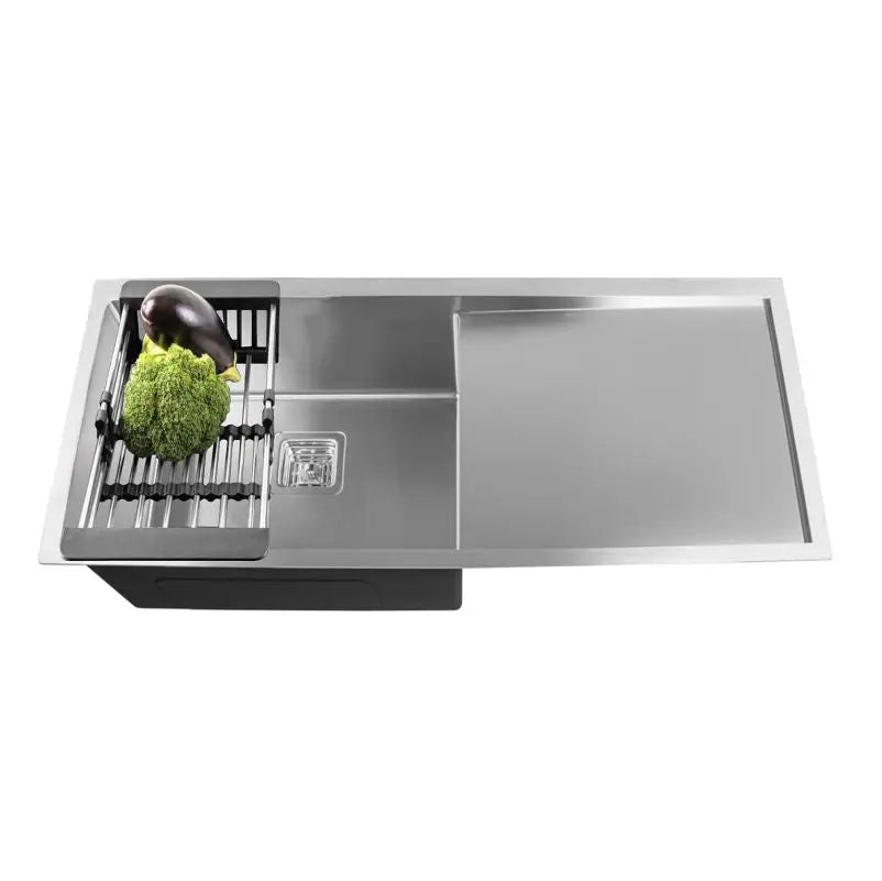 Fossa 40"x18"x10" Inch Single Bowl With Drain Board Premium Stainless Steel Handmade Kitchen Sink Matte Finish