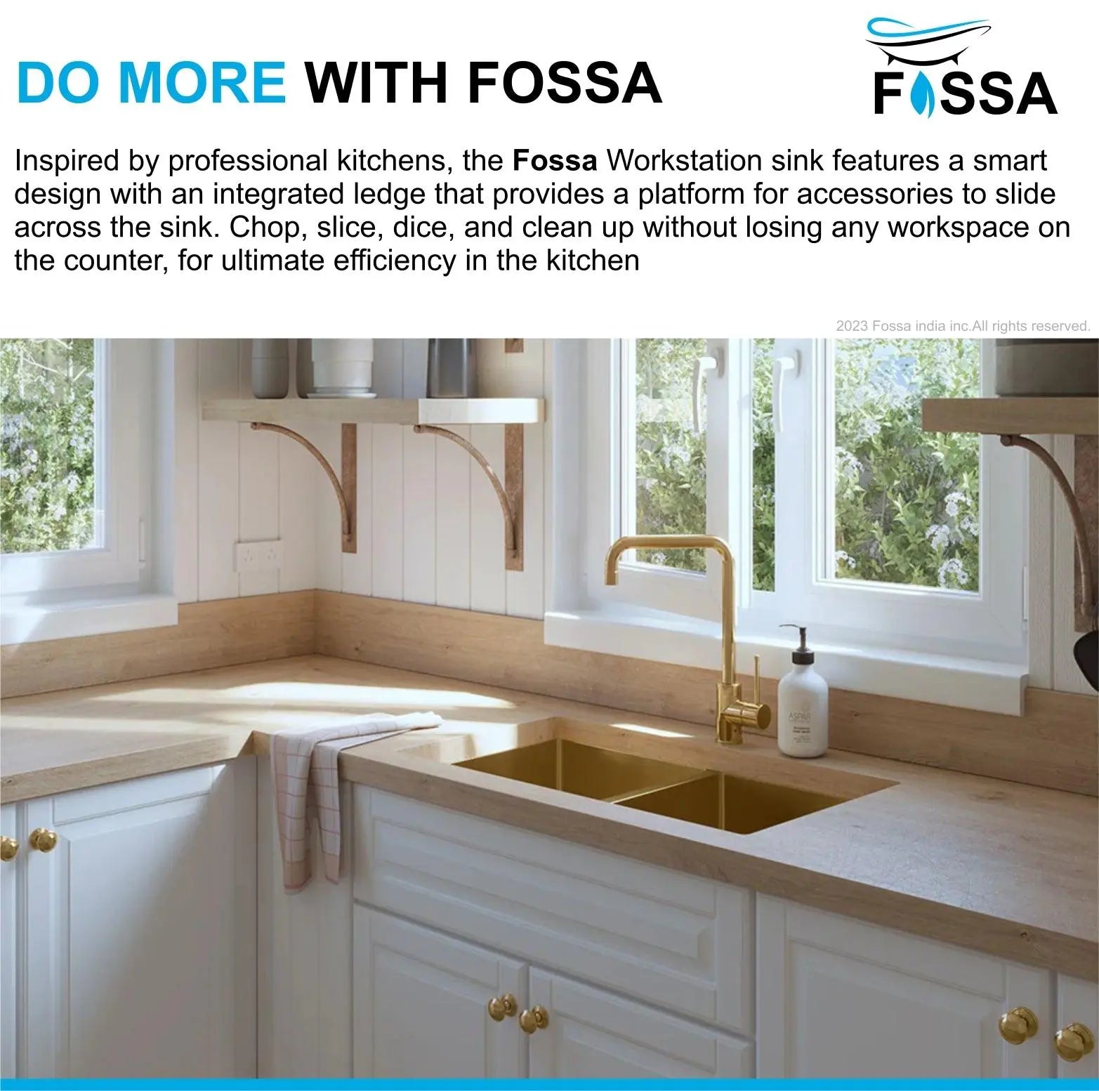 Fossa 45"x20"x10" Inch Double Bowl Premium Stainless Steel Handmade kitchen Sink Gold