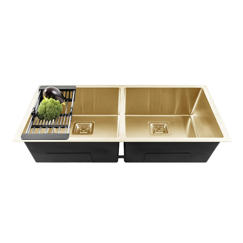 Fossa 45"x20"x10" Inch Double Bowl Premium Stainless Steel Handmade kitchen Sink Gold
