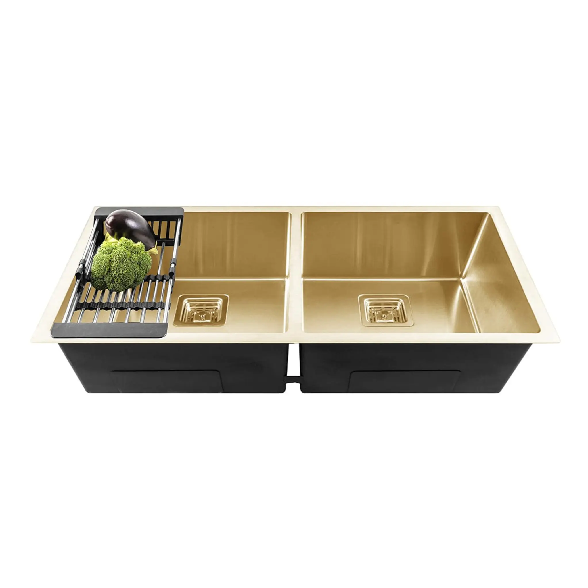 Fossa 45"x20"x10" Inch Double Bowl Premium Stainless Steel Handmade kitchen Sink Gold