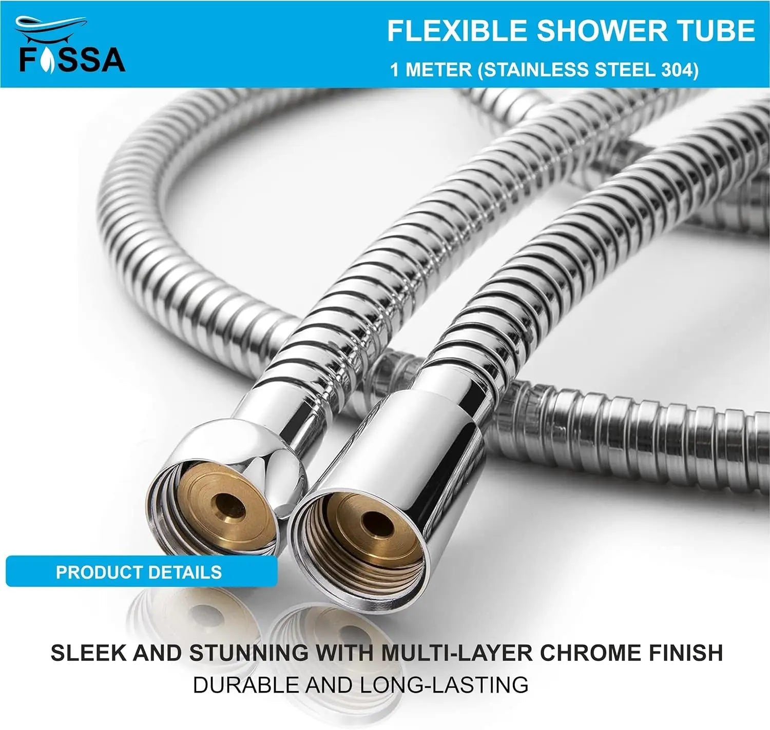 Fossa Shower Faucet Hose Pipe 1 mtr - Chrome Finish