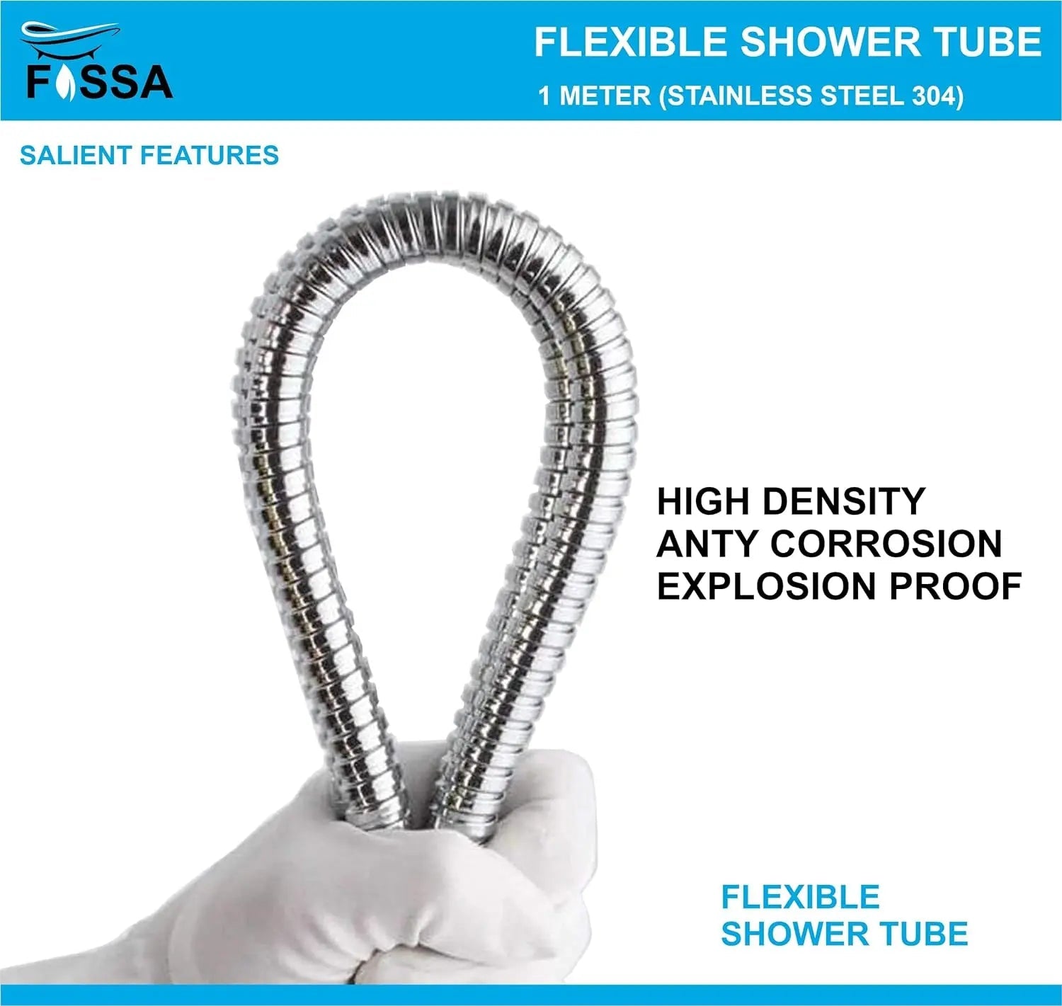 Fossa Shower Faucet Hose Pipe 1 mtr - Chrome Finish