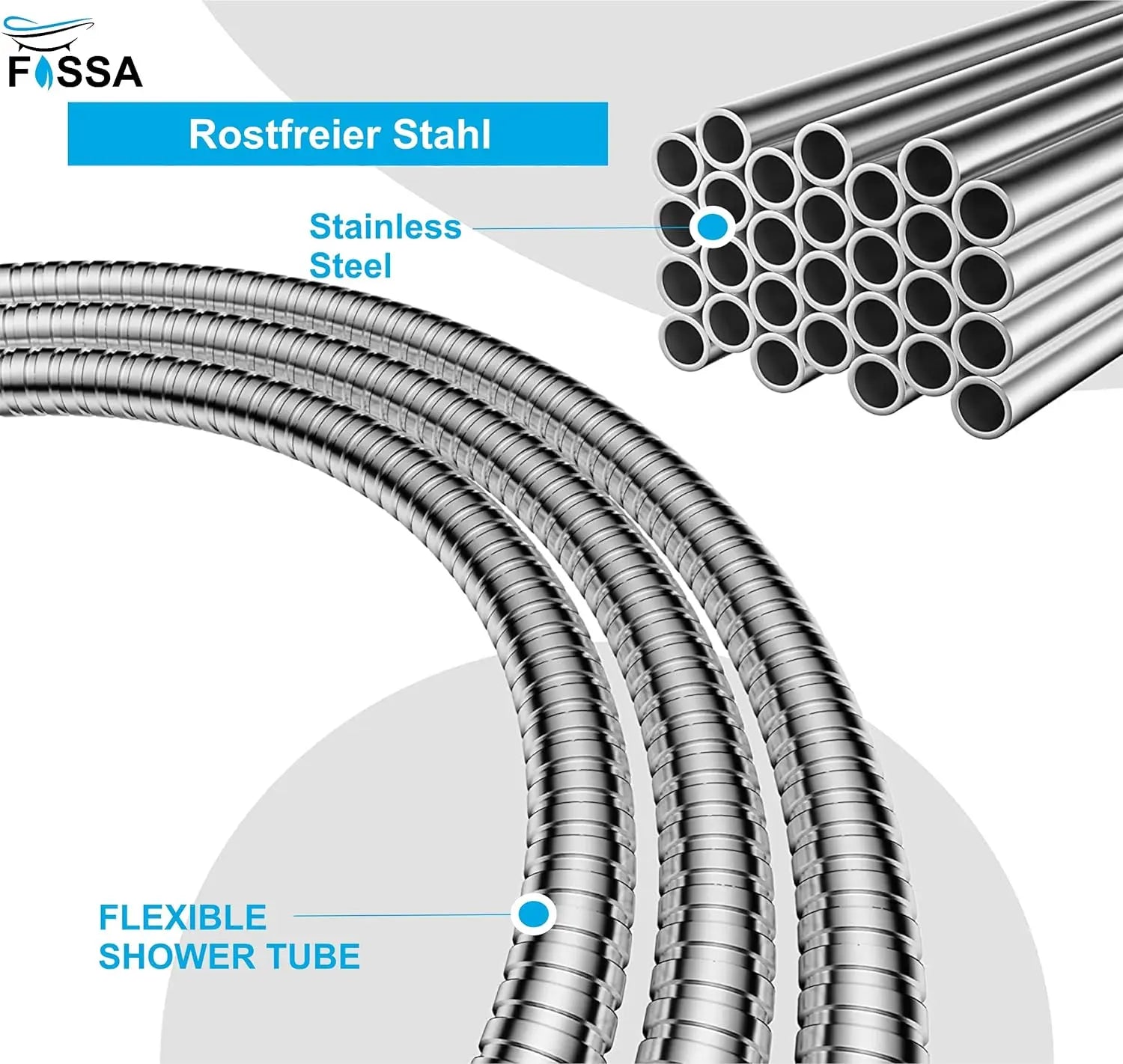 Fossa Shower Faucet Hose Pipe 1 mtr - Chrome Finish
